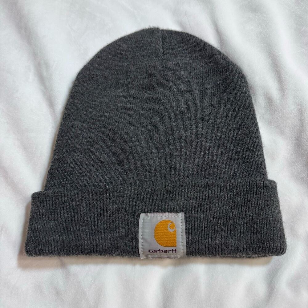 Carhartt A18 Acrylic Watch Hat Beanie Dark Gray Knit Cuffed  Winter Cap Men USED
